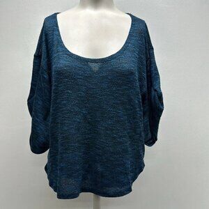 Free People FP Beach Shirt Blouse Top Short Sleeve Knit Black Blue Size Small